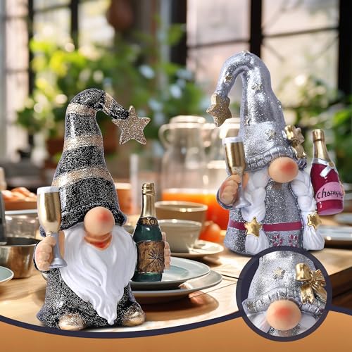 Champagne Gnomes Mother's Day Decorations for Home Party Gnomes Figurines Wine Bar Decor Gnomes Gifts for Women Champagne Birthday Wedding Party Unique Birthday Housewarming (2 Count)