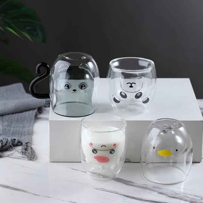 Panda Mug Cute Mugs Glass Double Wall Insulated Glass Espresso Cup, Kawaii Mug, Coffee Cup, Tea Cup, Milk Cup, Birthday Christmas Gifts(Panda)