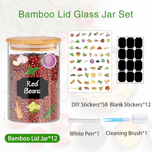 Glass Jars with Bamboo Lids 20 oz (12 Count)