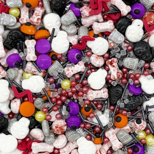 Gravestones & Skulls & Mixed Eyes Sprinkles Halloween Edible Eyes Cake Decoration Cupcake Toppers Cookie Decorating Perfect for Cakes (3 Ounce)