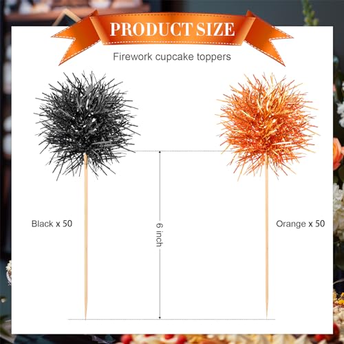 100 Pcs Halloween Foil Firework Cupcake Toppers
