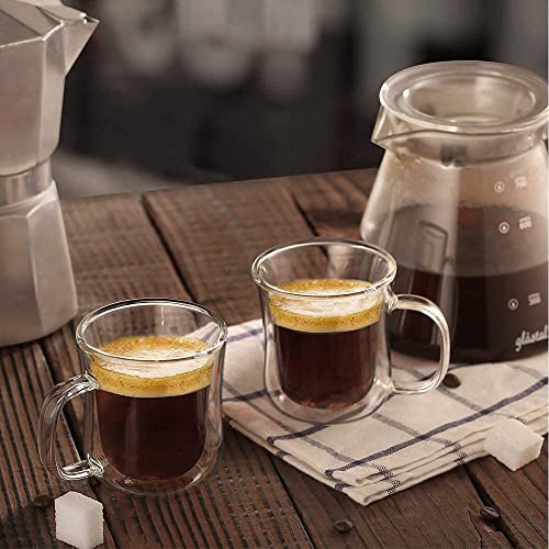 Espresso Cups 4 Oz Double Walled Glasses Coffee Mugs Set of 2 120 ml (2 Count)