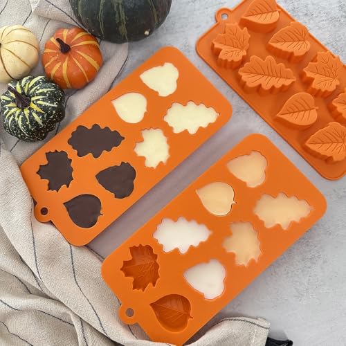 3Pack Fall Chocolate Mold.Maple Leaf Silicone Candy Mold Thanksgiving Ice Cube Molds Autumn Theme Thanksging Baking Molds for Jello Soap Candle Cake Cupcake Decoraion (3 Count)