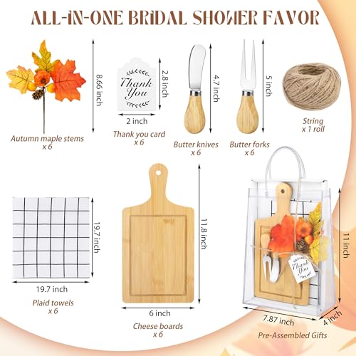 6 Sets Fall Baby Shower Favors 43 Pcs Wooden Square Cheese Board with Knives Forks Kitchen Towels Tags