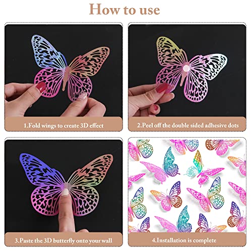 3D Butterfly Wall Decor 48 Pcs Laser Purple Butterfly Decorations (48 Count)