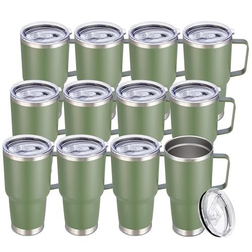30 oz Stainless Steel Tumblers Bulk with Handle and Lid (12 Count)