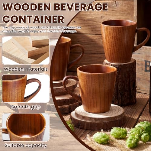 4 Pcs Wooden Coffee Mugs 10 oz Handmade Wood Vintage Rustic Tankard Viking Stein Beer Cups for Coffee Tea Beer Gift for Family Men Dad Friend Drink Tea or Home Outdoor Use (4 Count)