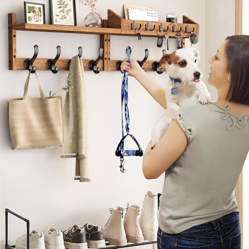 35" Coat Rack Wall Mount with Shelf & 13 Hooks