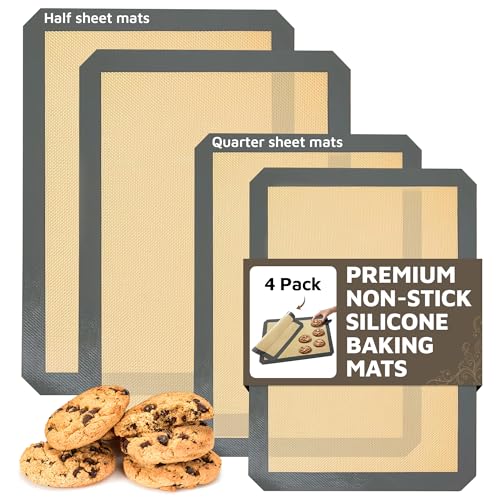 4 Pack Silicone Baking Mat Nonstick 2 Half and 2 Quarter Size (4 Count)