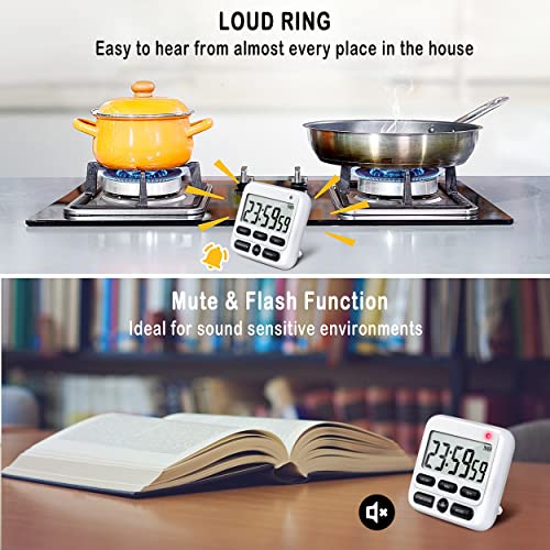 4-in-1 Digital Timer with Count Up/Down, Clock & Alarm, Ring & Silent Modes