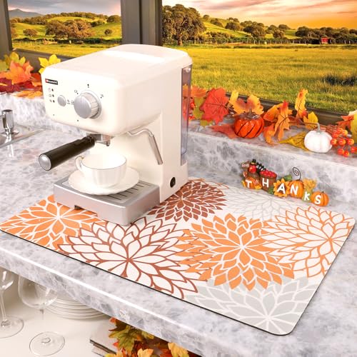 2PCS 16" x 24" Fall Dish Drying Mat & 24" x 5.5" Sink Splash Guard