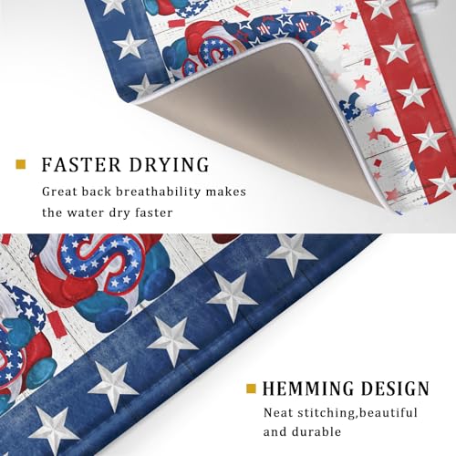 4th of July Gnomes Dish Drying Mat 18x24 inch Patriotic Elf Usa Stars Dish Drainer Mats Independece Day Large Microfiber Dish Drying Pad for Kitchen Countertop Holiday Decor