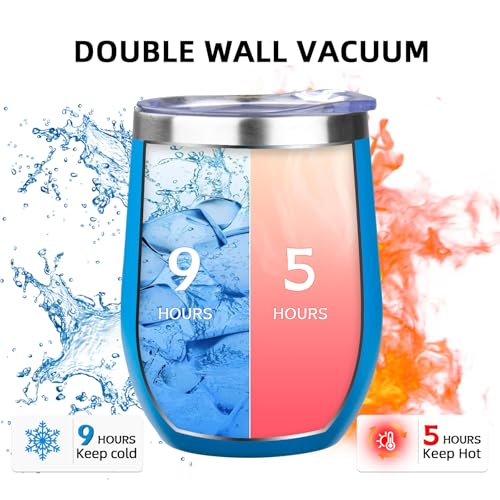 12oz 4 Pack Wine Tumbler Glasses with Lid Stemless Double Wall Vacuum Stainless Steel Travel Tumbler Keeping Cold & Hot for Wine (4 Count)
