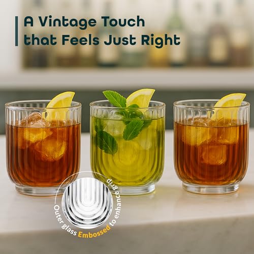 Vintage Glassware Art Deco Glasse Ribbed Drinking Glasses U (4 Count)