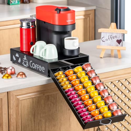 for Vertuo Pod Holder Coffee Pod Storage for Nespresso Pod Organizer Black Metal Fits All Size Vertuo Pods