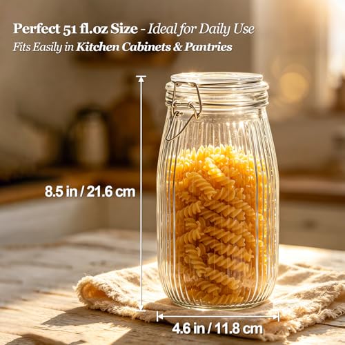 Ribbed Glass Jars with Airtight Lids 51oz 3 Pack Wide Mouth Bulk (3 Count)