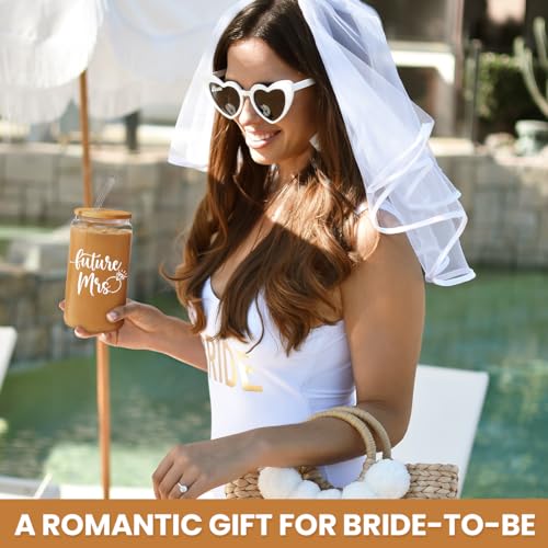 Future Mrs Glass Coffee Cup 16 Oz with Bamboo Lid and Straw