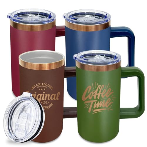 22oz Insulated Coffee Mug Bulk with Handle and Lid Mixed (4 Count)