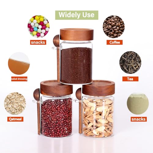 Glass Jar with Acacia Screw Lid and Spoon (3 Count)