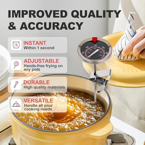 Glow-in-The-Dark Candy Thermometer Waterproof IP67-9" Deep Fry & Candy Thermometer with Pot Clip – High-Heat, Waterproof for Oil, BBQ, Candle Making，Black