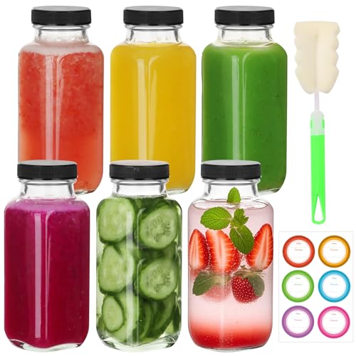 8 oz 6 Pack Glass Juice Bottles with Lids (6 Count)