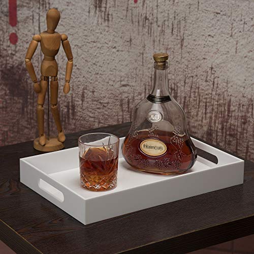 Glossy White Sturdy Acrylic Serving Tray with Handles