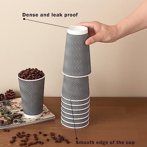 90 Pack 16 oz Coffee Cups Disposable Insulated Paper Cup Gray (90 Count)