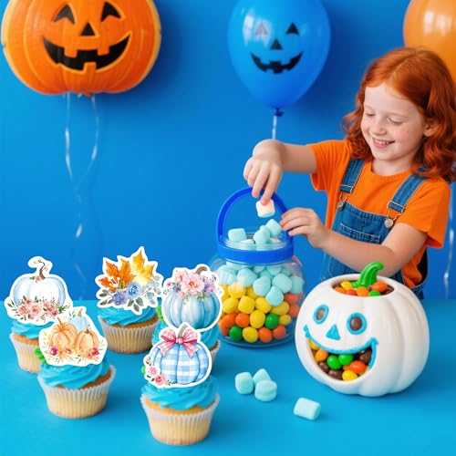 72Pcs Edible Pumpkin Cupcake Toppers Autumn Thanksgiving Theme Party Wafer Paper Flowers Pumpkin Cupcake Toppers Baby Gender Reveal Party Supplies