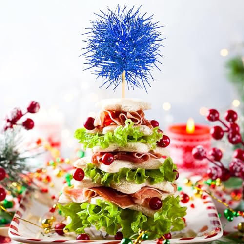 100 Pcs Foil Firework Cupcake Toppers Sparkle Tinsel Cake Toppers Cake Decoration Cocktail Fruit Toothpick for Birthday Wedding Graduation Party