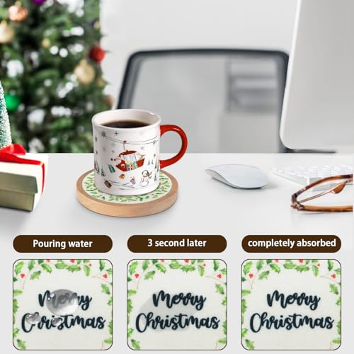 Christmas Coasters Set of 4 with Holder