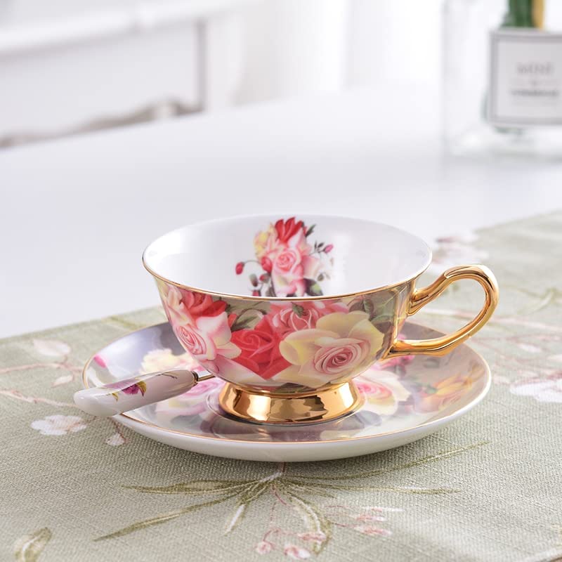 Coffee Mugs Rose Bone China Tea Cup Saucer Spoon Set 200ml Advanced Porcelain Coffee Cup British Cafe Afternoon Teacup Drop Shipping Mug Set