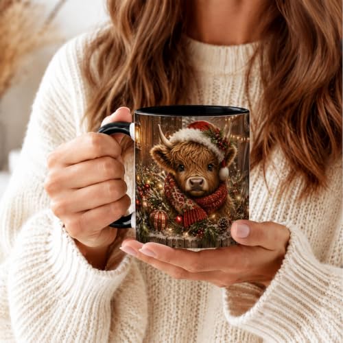 Rustic Christmas Highland Cow Coffee Mug