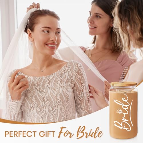 Bride Glass Coffee Cup 16 Oz with Bamboo Lid and Straw