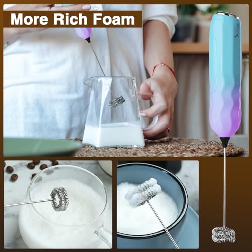 Ultra Fast Handheld Milk Frother Double Whisk with Stand 2 Batteries Stainless Steel for Lattes Cappuccino Matcha Hot Chocolate Coffee Bar Accessories Kitchen Gadgets Gift