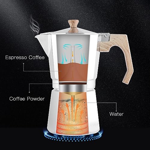 Stovetop Espresso Maker Aluminum Moka Pot 6 Cups Cuban Coffee Maker Stovetop Coffee Maker Moka Italian Espresso (6 Count)