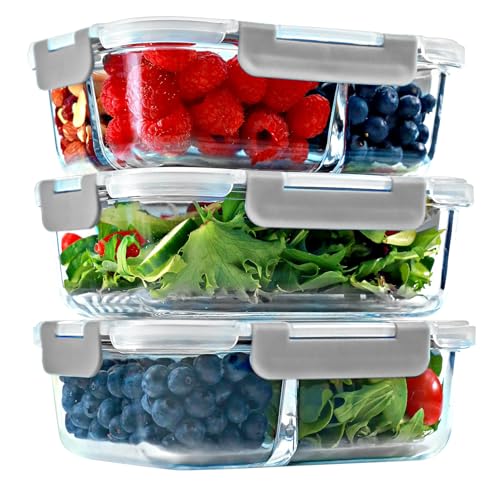 Glass Meal Prep Containers 1 & 2 & 3 Compartments (3 Count)