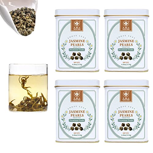 Jasmine Dragon Pearls Green Tea Loose Leaf 4oz *4tin (16 Ounce)