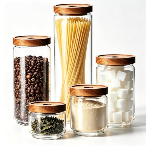 Glass Jars with Airtight Wood Lids (5 Count)