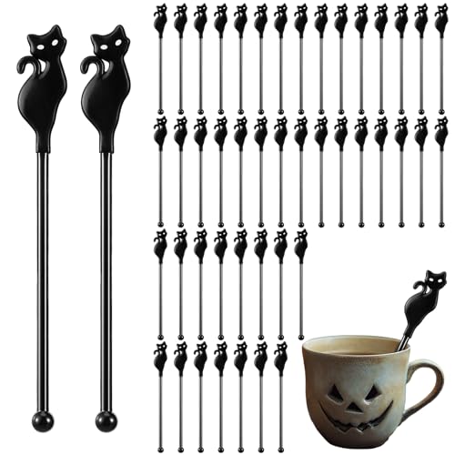 30 Pcs Halloween Swizzle Sticks Black Cat Fall Drink Stirrers (30 Count)