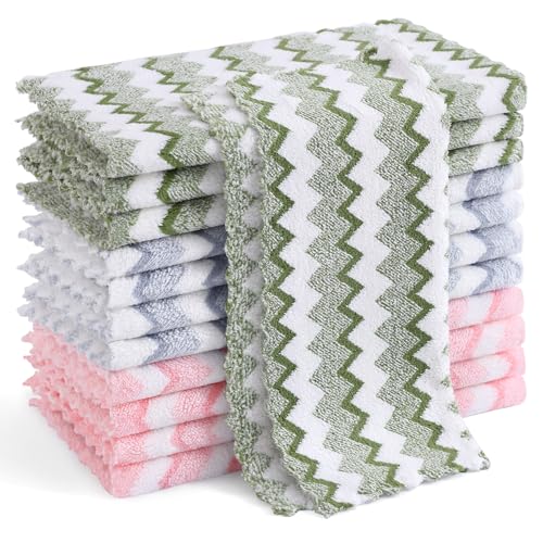 12 Pack Double Waves Coral Velvet Dish Cloths (12 Count)