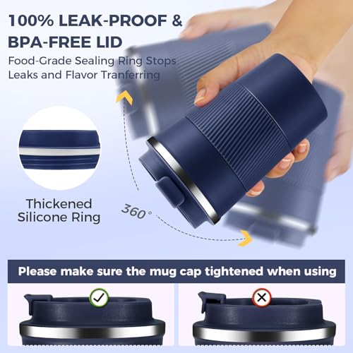 13 oz Stainless Steel Insulated Travel Coffee Mug with Fip Lid Bulk 4 Pack (4 Count)