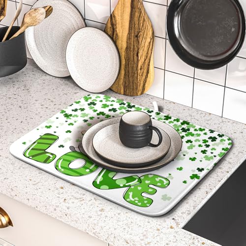 St Patrick's Day Gnomes Love Dish Drying Mat for Kitchen Counter