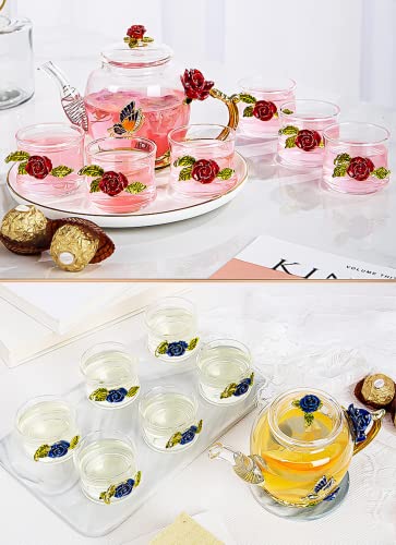 xixi home Blue Rose Glass Tea Set