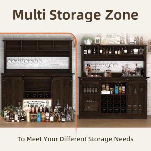 55” Farmhouse Coffee Bar with 4 Tier Storage Hutch