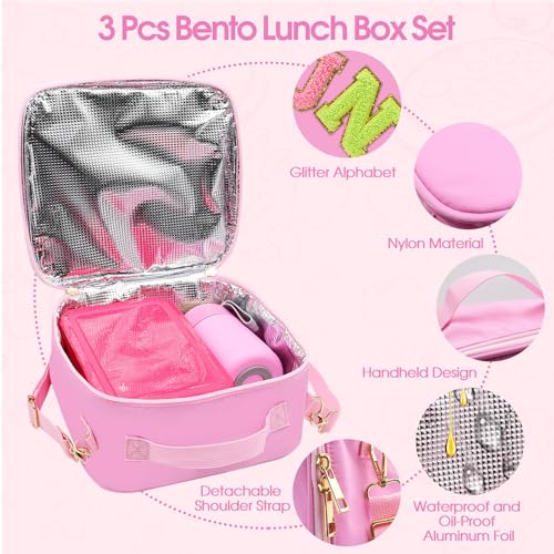 Pink Lunch Box for Girl with 10oz Thermo 6 Compartment Bento Set