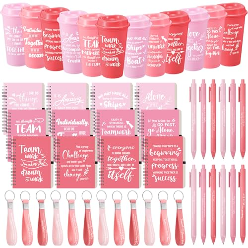 12 Set 48 Pcs Team Appreciation Gift Set Inspirational Employee Appreciation Gift Bulk 16 oz Coffee Cups with Team Notebook Pen Keychains for Staff Teacher (12 Count)
