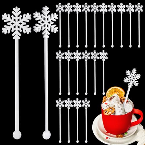 30 Pcs Christmas Drink Stirrers Snowflake Stir Sticks