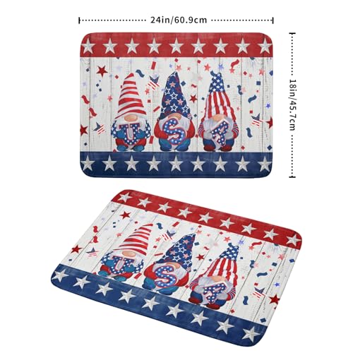4th of July Gnomes Dish Drying Mat 18x24 inch Patriotic Elf Usa Stars Dish Drainer Mats Independece Day Large Microfiber Dish Drying Pad for Kitchen Countertop Holiday Decor
