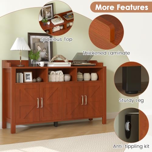 Buffet Cabinet with Storage Farmhouse with 4 Doors and 3 Open Compartments