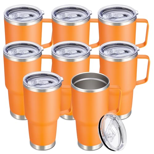 30 oz Stainless Steel Tumblers Bulk with Handle and Lid (8 Count)